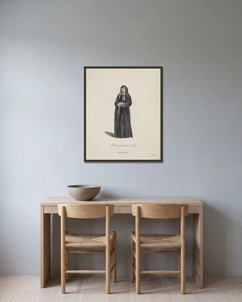 Saxisk nunna. Religieuse Saxonne. av Charles Grignion inramad på en vägg