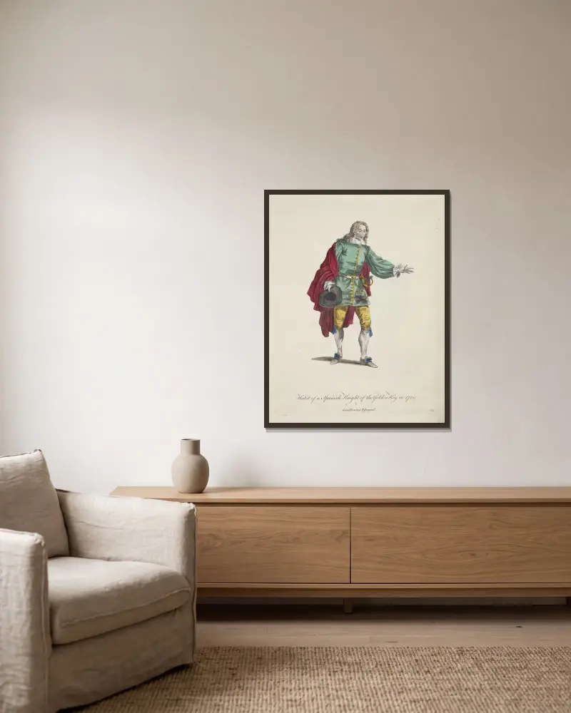 Spansk riddare av gyllene nyckeln 1700. Gentilhomme Espagnol av Charles Grignion inramad på en vägg