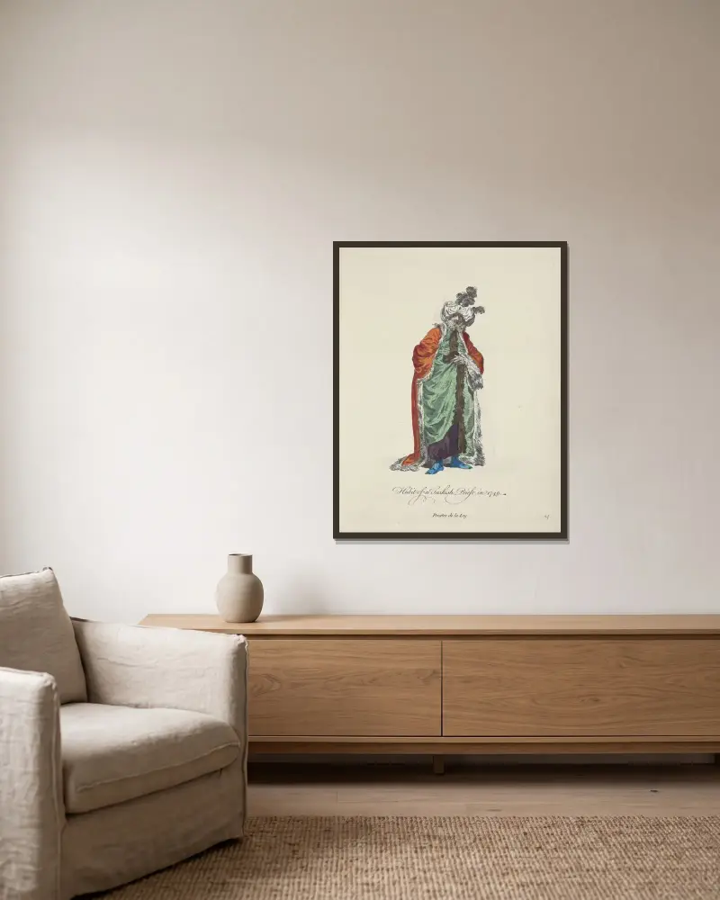 Tracht eines türkischen Priesters, 1749 (Prestre de la loy) von Charles Grignion gerahmt an einer Wand
