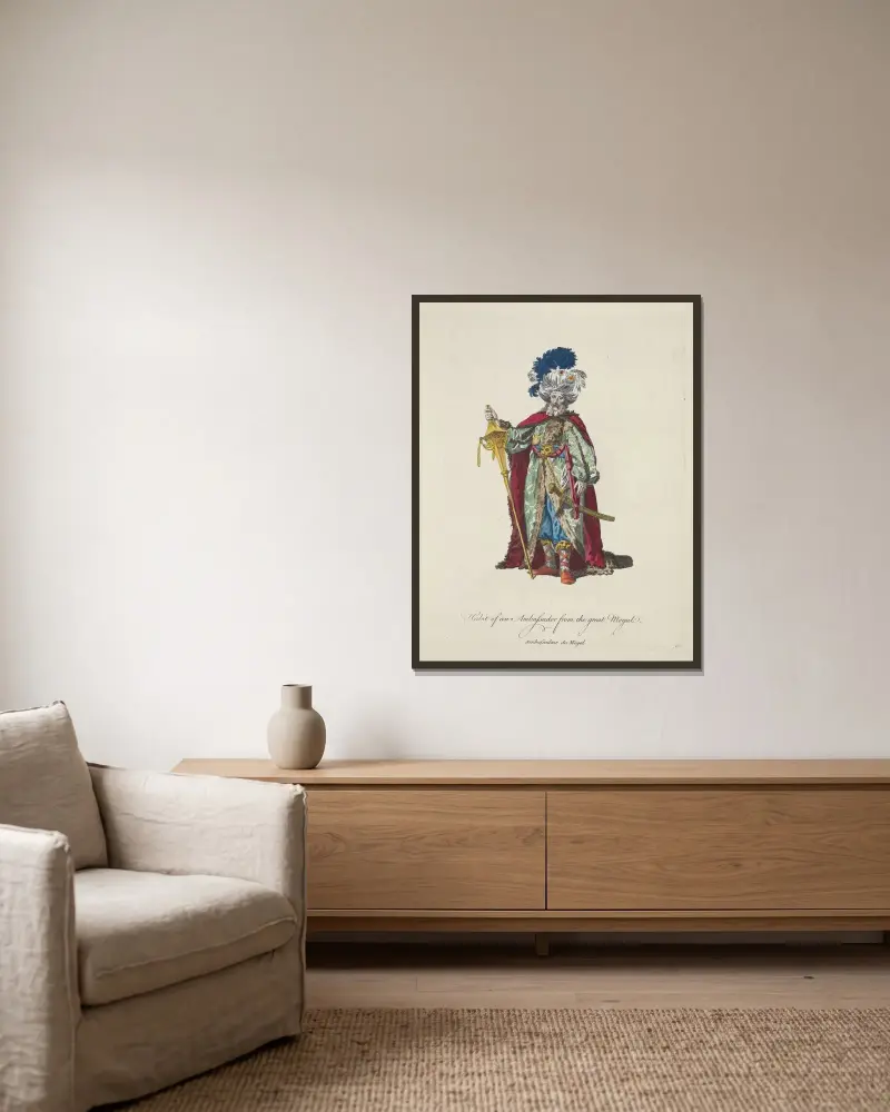 Habit of an ambassador from the great Mogul. Ambassadeur du Mogol. von Charles Grignion gerahmt an einer Wand