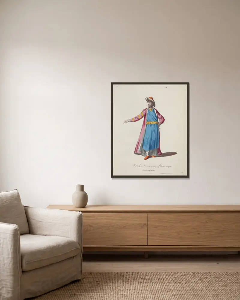 Tracht eines armenischen Einheimischen aus Persien im Jahr 1700 von Charles Grignion gerahmt an einer Wand