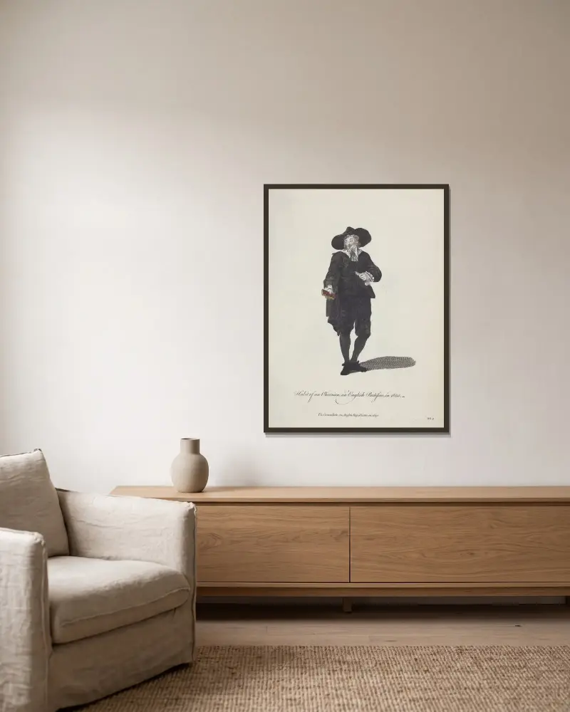 Habit of an Oliverian, an English partisan in 1650. Un Cromvelliste, ou Anglois republican, en 1650. av Charles Grignion inramad på en vägg