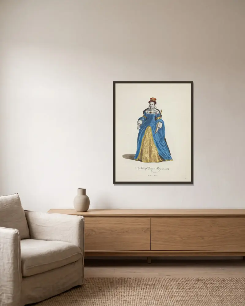 Kostým královny Marie z roku 1554, Charles Grignion v rámu na stěně