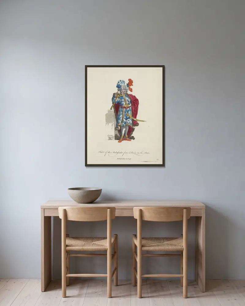 Tracht des persischen Gesandten an der Hohen Pforte von Charles Grignion gerahmt an einer Wand