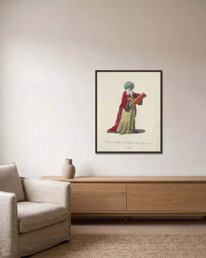 Tracht des Muftis, oder Oberpriester der Türken, 1749 von Charles Grignion gerahmt an einer Wand