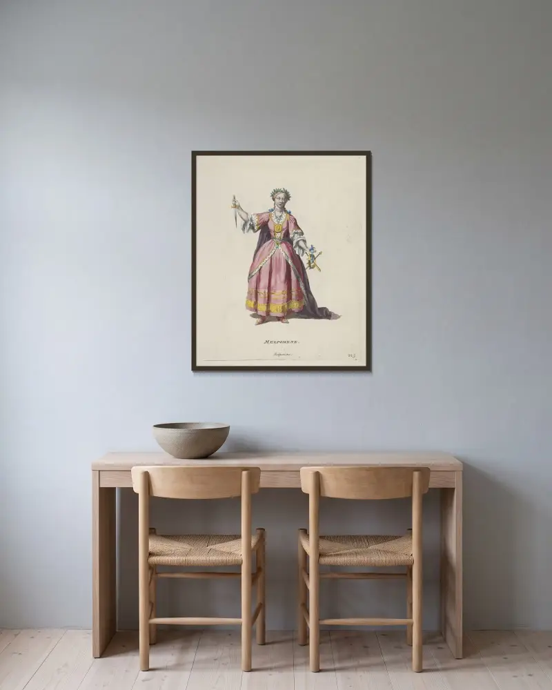 Melpomene av Charles Grignion inramad på en vägg