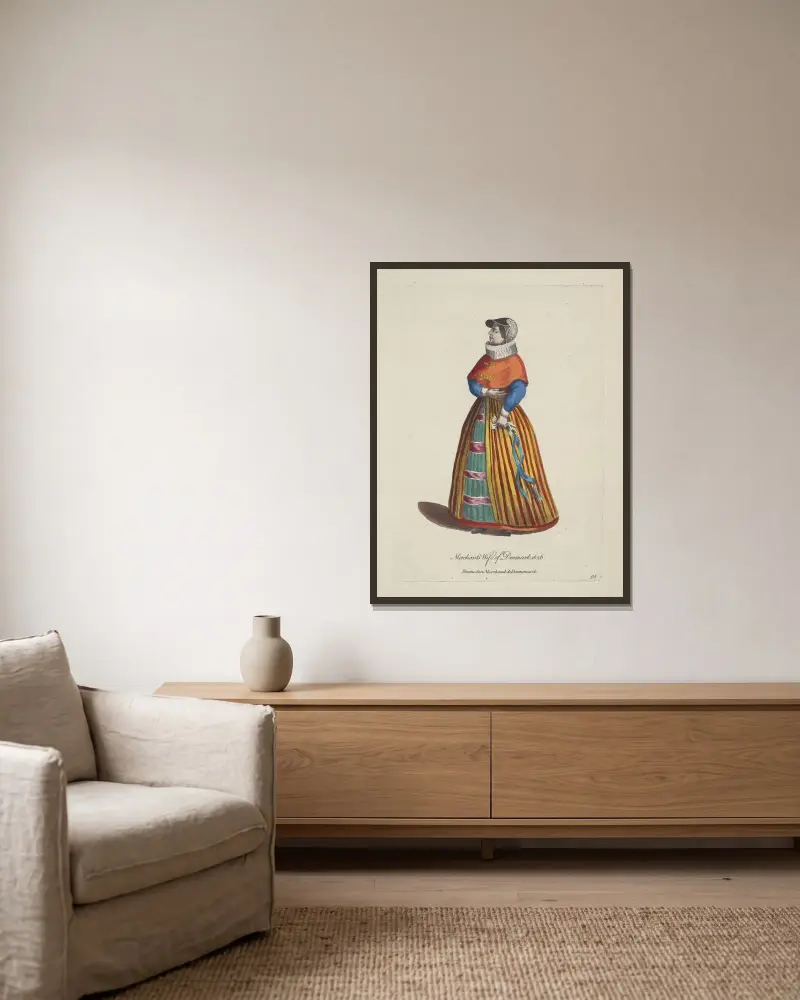 Kaufmannsfrau aus Dänemark 1626 von Charles Grignion gerahmt an einer Wand