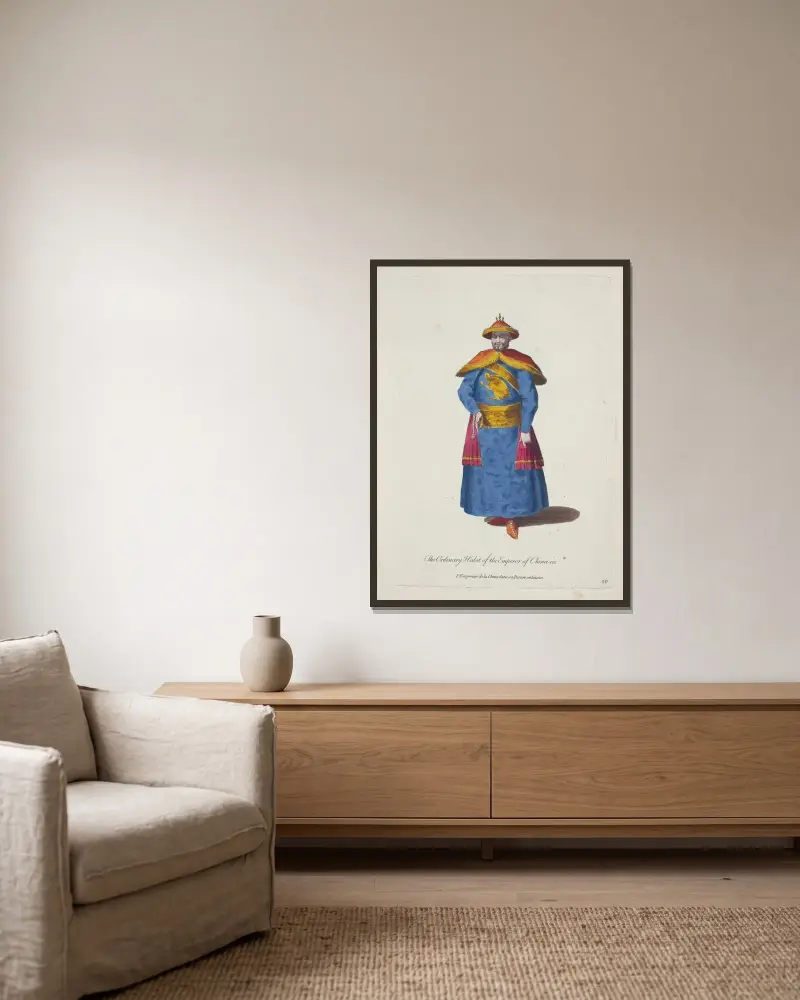 Der chinesische Kaiser in seiner gewöhnlichen Tracht von Charles Grignion gerahmt an einer Wand