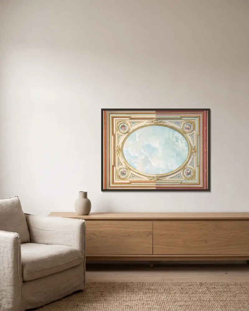 Design for a ceiling of trompe l’oeil sky av Jules-Edmond-Charles Lachaise inramad på en vägg