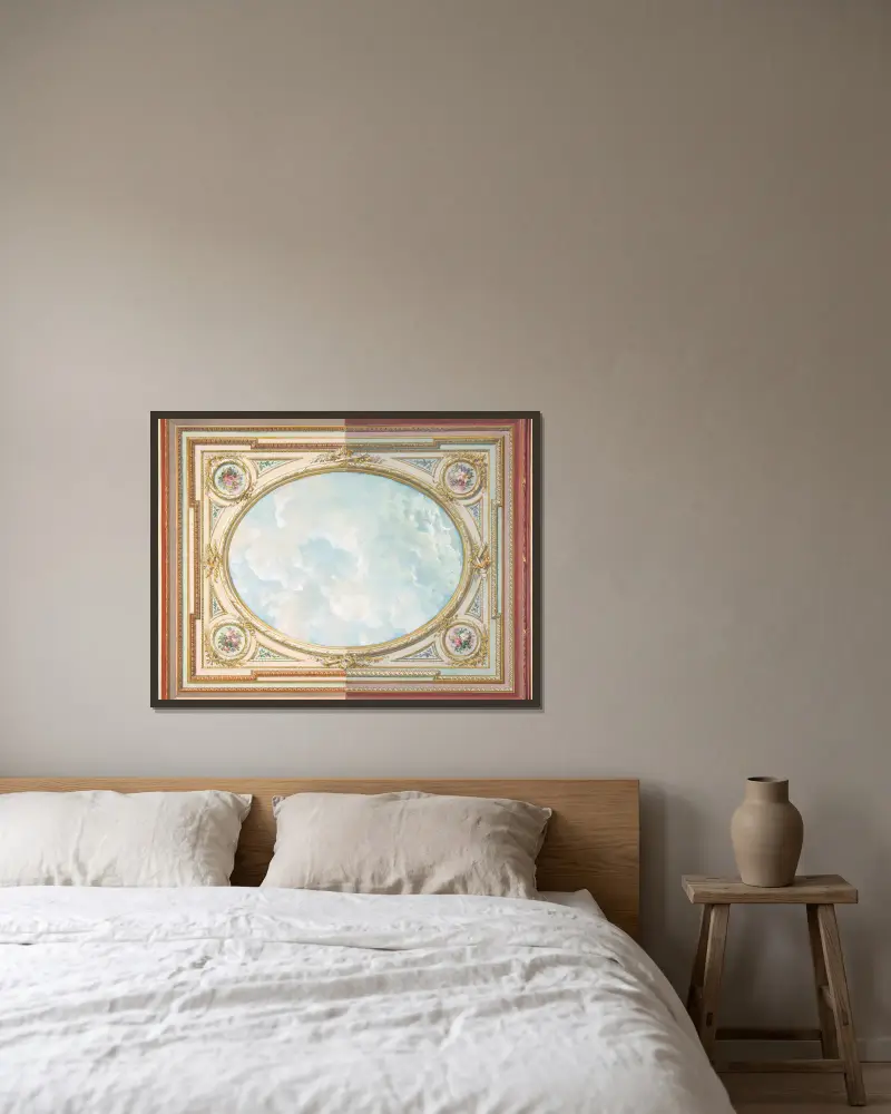 Design for a ceiling of trompe l’oeil sky av Jules-Edmond-Charles Lachaise inramad på en vägg