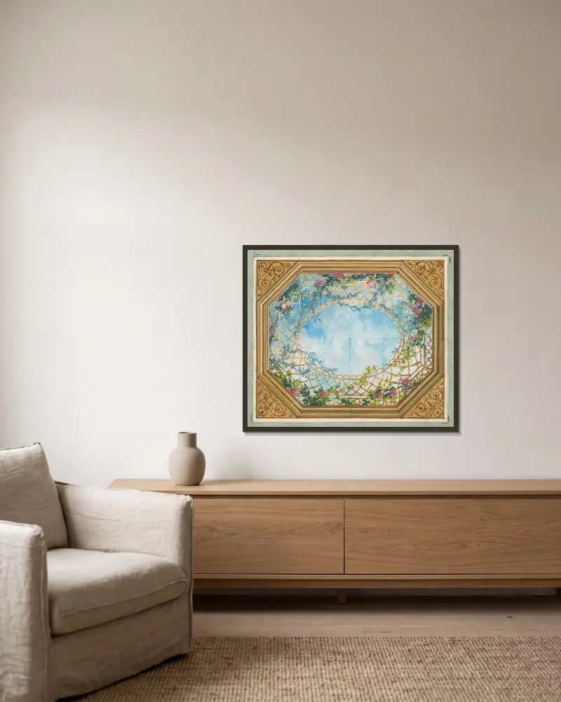 Design for a ceiling painted with clouds, trellises, and roses av Jules-Edmond-Charles Lachaise inramad på en vägg