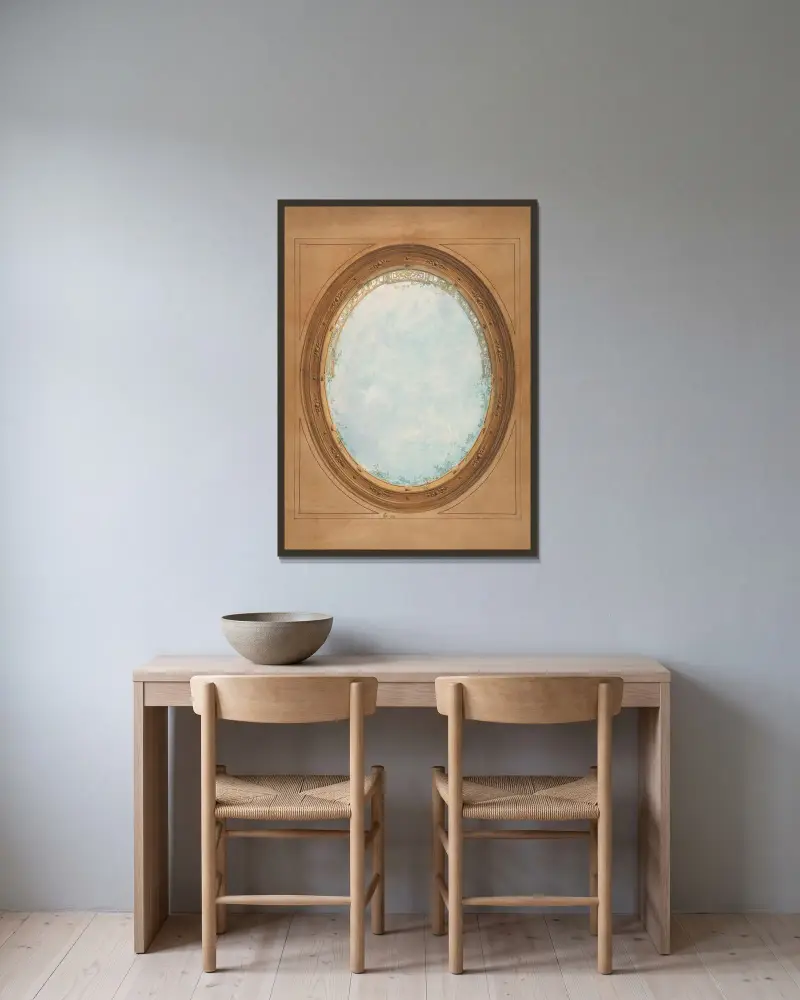Tak med trompe l'oeil-balustrad och himmel av Jules-Edmond-Charles Lachaise inramad på en vägg