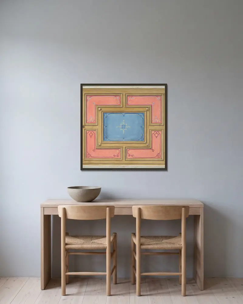 Entwurf für eine Kassettendecke von Jules-Edmond-Charles Lachaise gerahmt an einer Wand