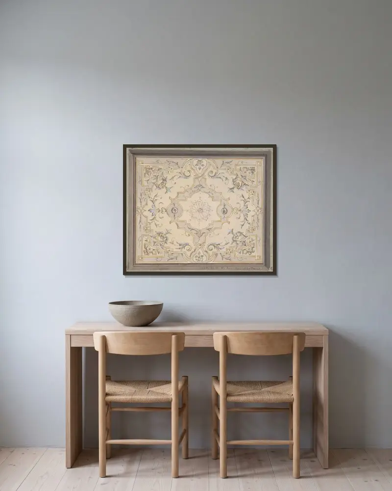 Design för ett tak till ett arbetsrum (1800-talet) av Jules-Edmond-Charles Lachaise inramad på en vägg