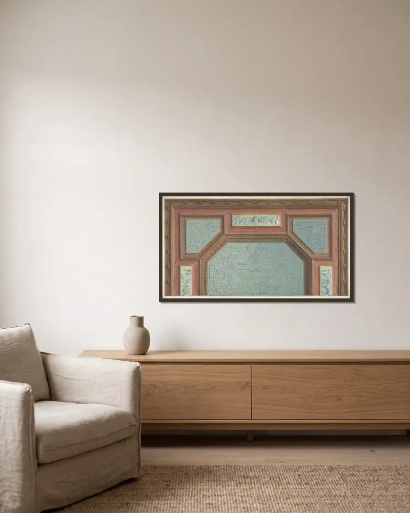 Design for Ceiling, Hôtel Hope av Jules-Edmond-Charles Lachaise inramad på en vägg