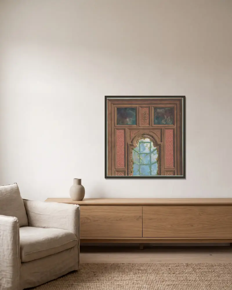 Design för kassettak (1800-talet) av Jules-Edmond-Charles Lachaise inramad på en vägg