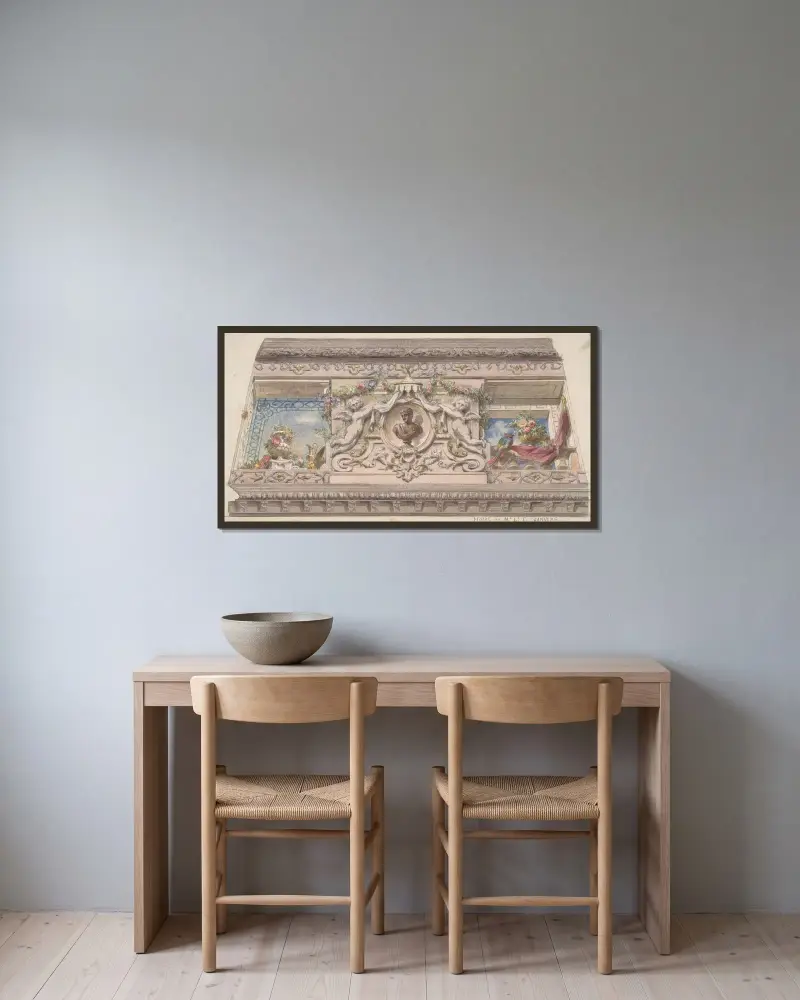 Design för Cove, Hôtel Cahen d'Anvers (1800-talet) av Jules-Edmond-Charles Lachaise inramad på en vägg