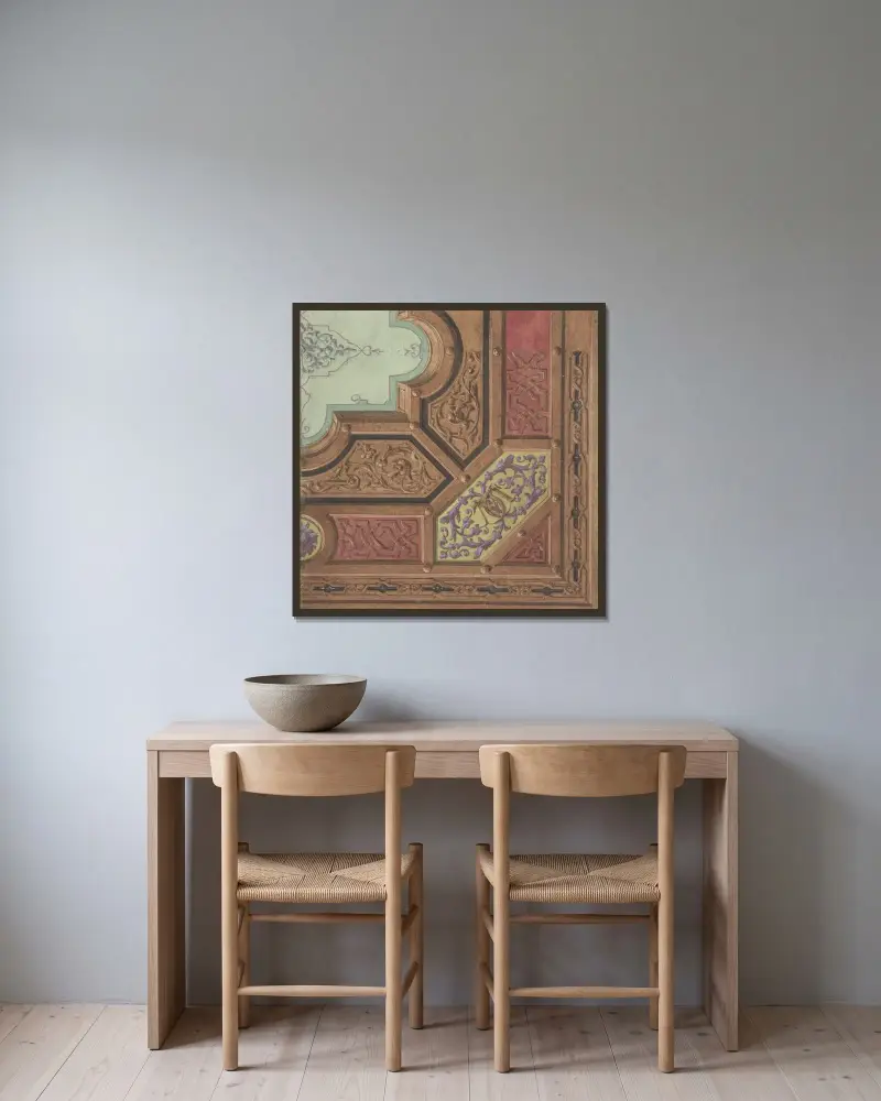 Takdekor för matsalen, Château de Cangé av Jules-Edmond-Charles Lachaise inramad på en vägg