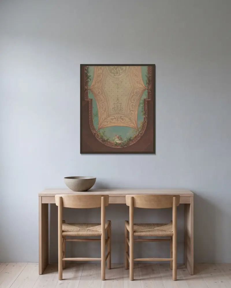Design för galleritak, Hôtel Cottier av Jules-Edmond-Charles Lachaise inramad på en vägg