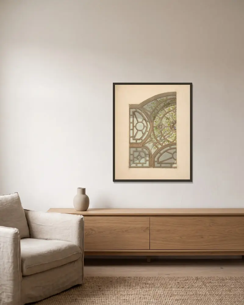 Design for one section of a ceiling painted with trees and lattices av Jules-Edmond-Charles Lachaise inramad på en vägg