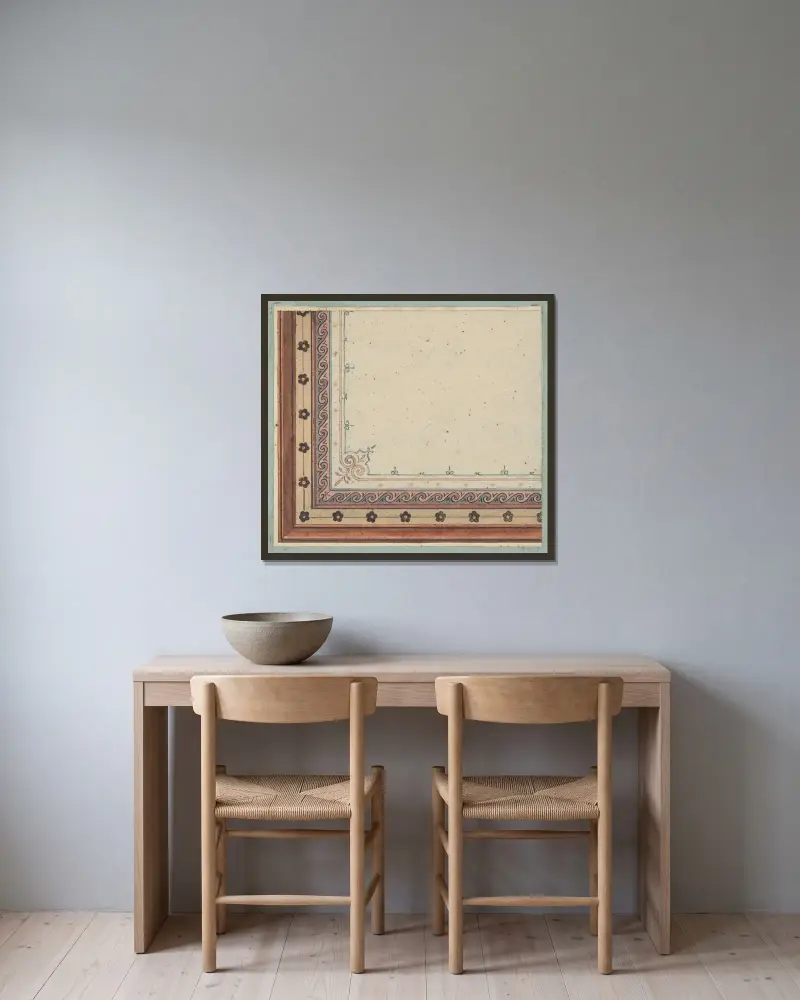 Design för takdekor (1800-talet) av Jules-Edmond-Charles Lachaise inramad på en vägg