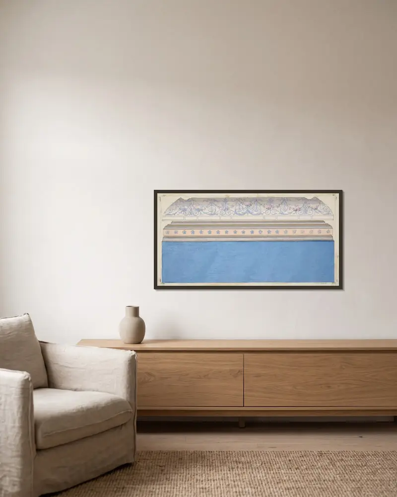 Design för taklist och stuckatur av Jules-Edmond-Charles Lachaise inramad på en vägg