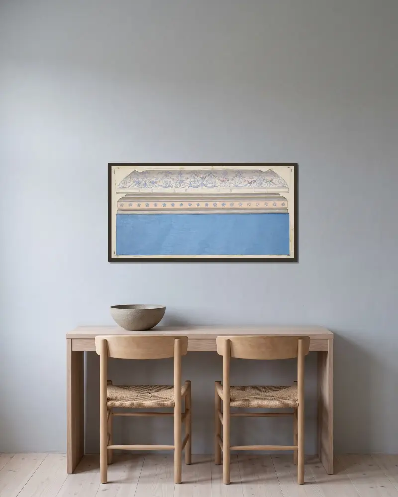 Design för taklist och stuckatur av Jules-Edmond-Charles Lachaise inramad på en vägg