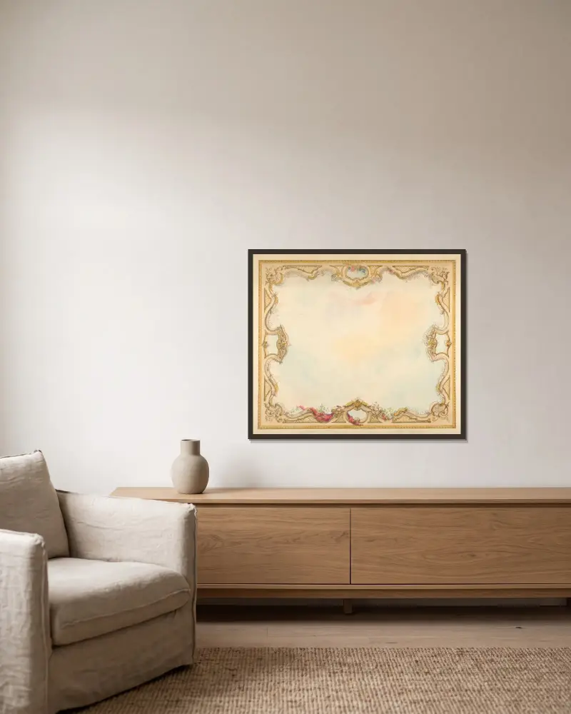 Design for the decoration of aceiling with painted clouds and a pierced border av Jules-Edmond-Charles Lachaise inramad på en vägg