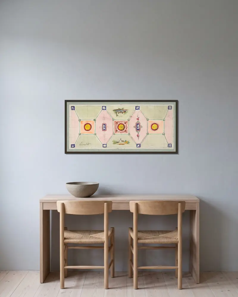 Design för målad dekor i en bagares butik av Jules-Edmond-Charles Lachaise inramad på en vägg