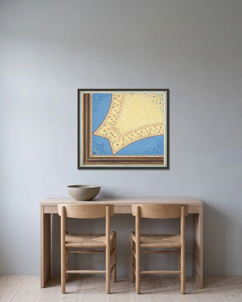 Design för målad takutsmyckning (1800-talet) av Jules-Edmond-Charles Lachaise inramad på en vägg