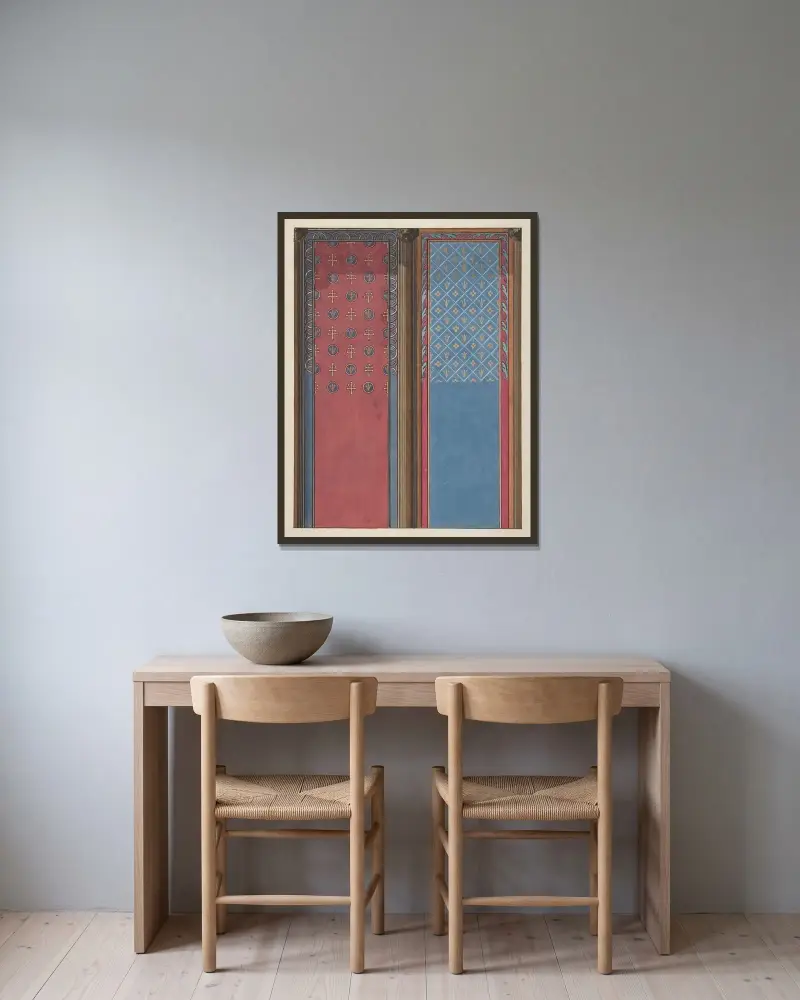 Design för målad paneldekor av Jules-Edmond-Charles Lachaise inramad på en vägg