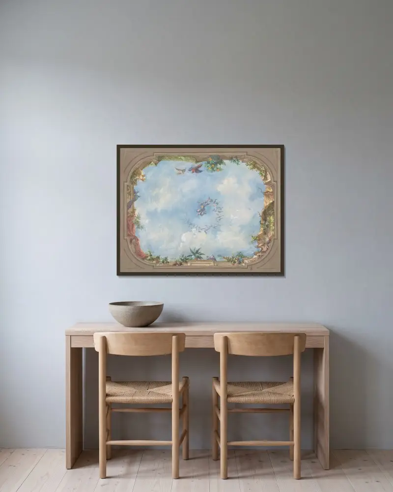Design för tak i trapphus med trompe l'oeil, Hôtel Hope av Jules-Edmond-Charles Lachaise inramad på en vägg