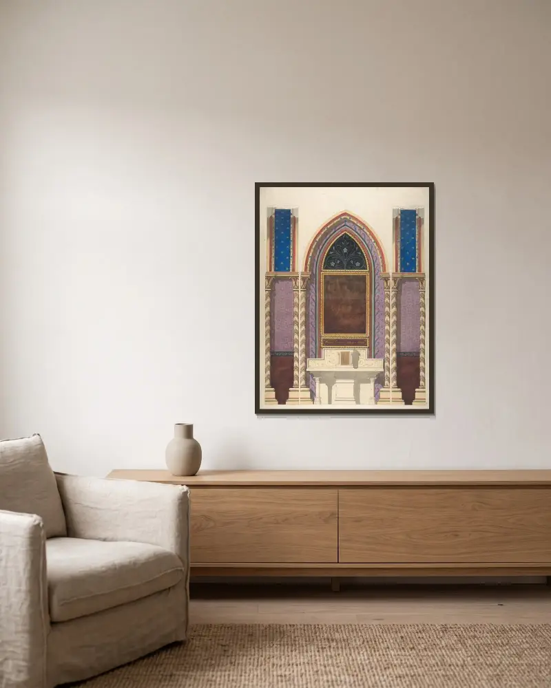 Elevation of a design for an altar and painted wall decoration av Jules-Edmond-Charles Lachaise inramad på en vägg