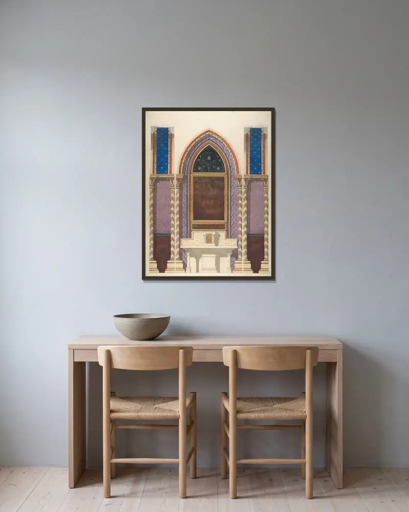 Elevation of a design for an altar and painted wall decoration av Jules-Edmond-Charles Lachaise inramad på en vägg