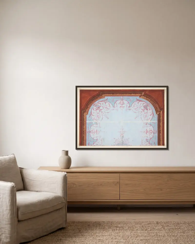 Partial design for painted ceiling av Jules-Edmond-Charles Lachaise inramad på en vägg