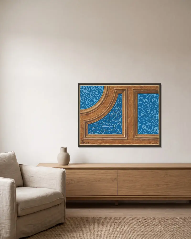 Partiell design för träpanel med inlagda målade paneler av Jules-Edmond-Charles Lachaise inramad på en vägg