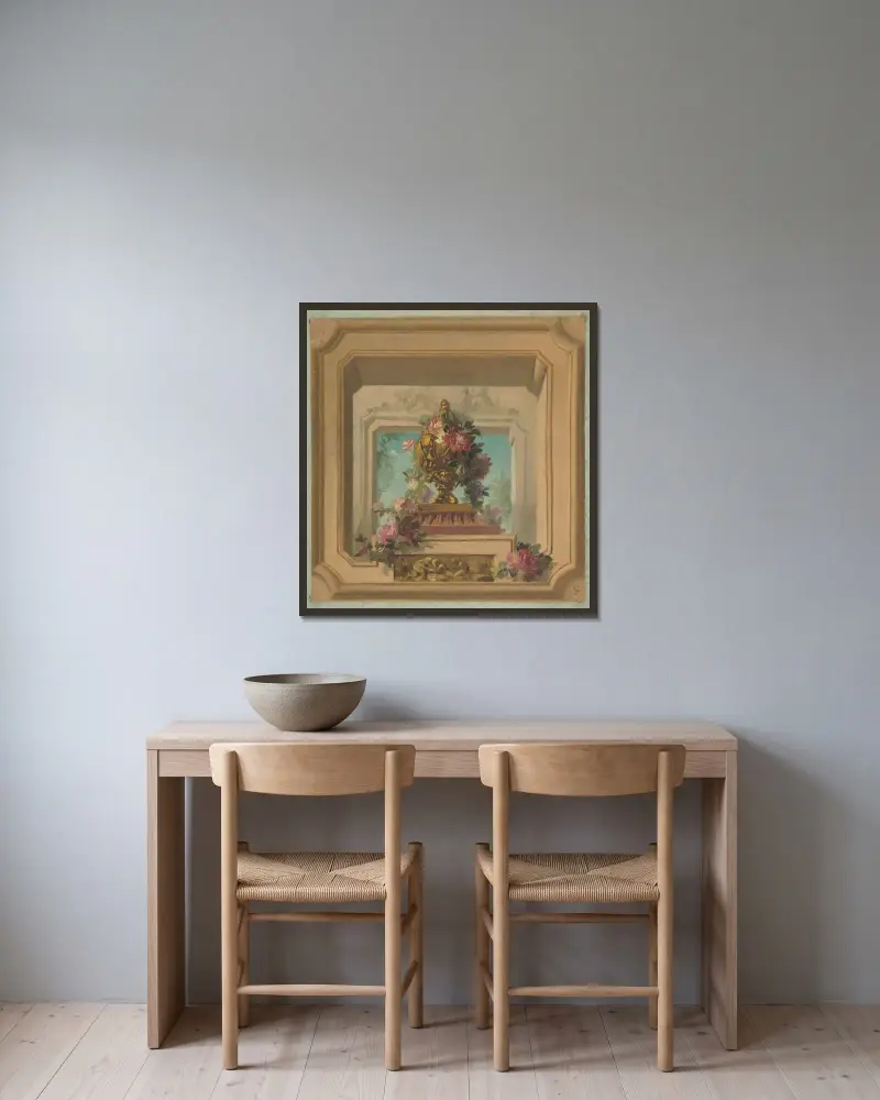 Trompe l'oeil-design för ett tak av Jules-Edmond-Charles Lachaise inramad på en vägg