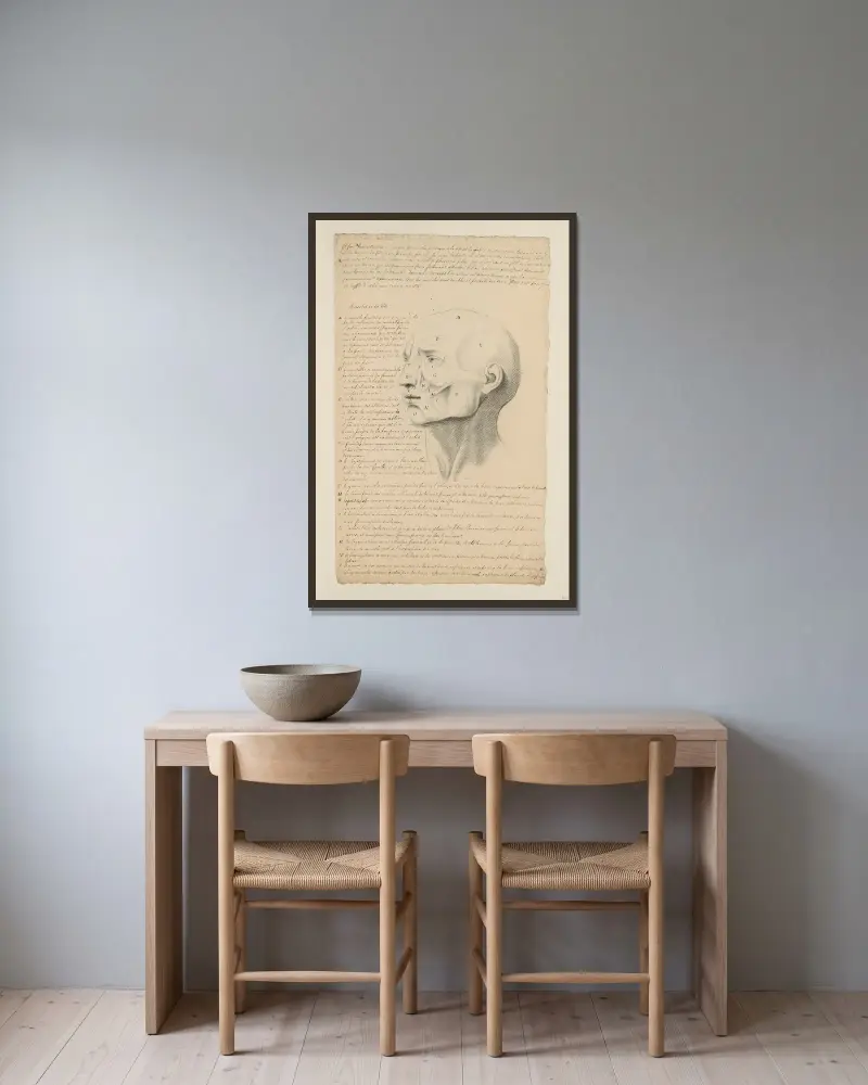 Cahiers d'Anatomie Taf. 06, 18. Jahrhundert von Charles Monnet gerahmt an einer Wand