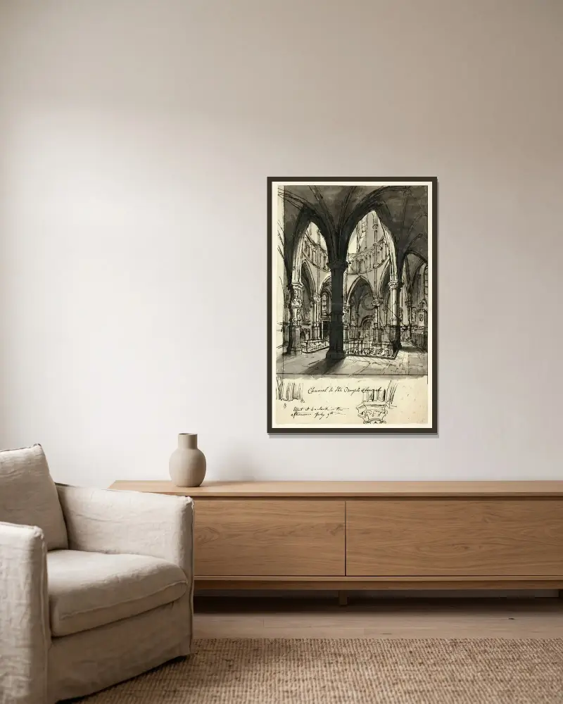 Koret i Temple Church av Augustus Charles Pugin inramad på en vägg