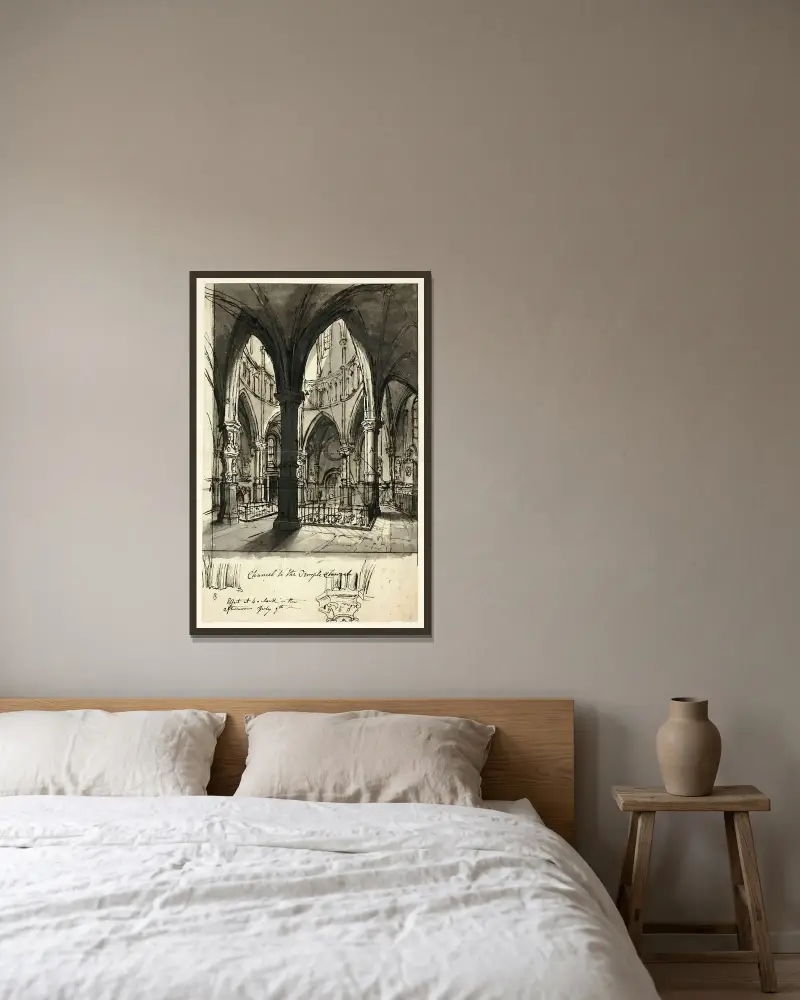 Koret i Temple Church av Augustus Charles Pugin inramad på en vägg