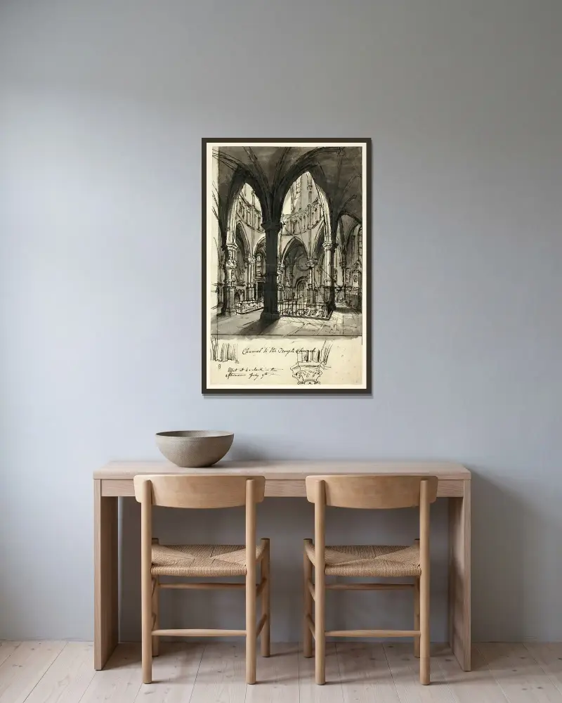 Koret i Temple Church av Augustus Charles Pugin inramad på en vägg