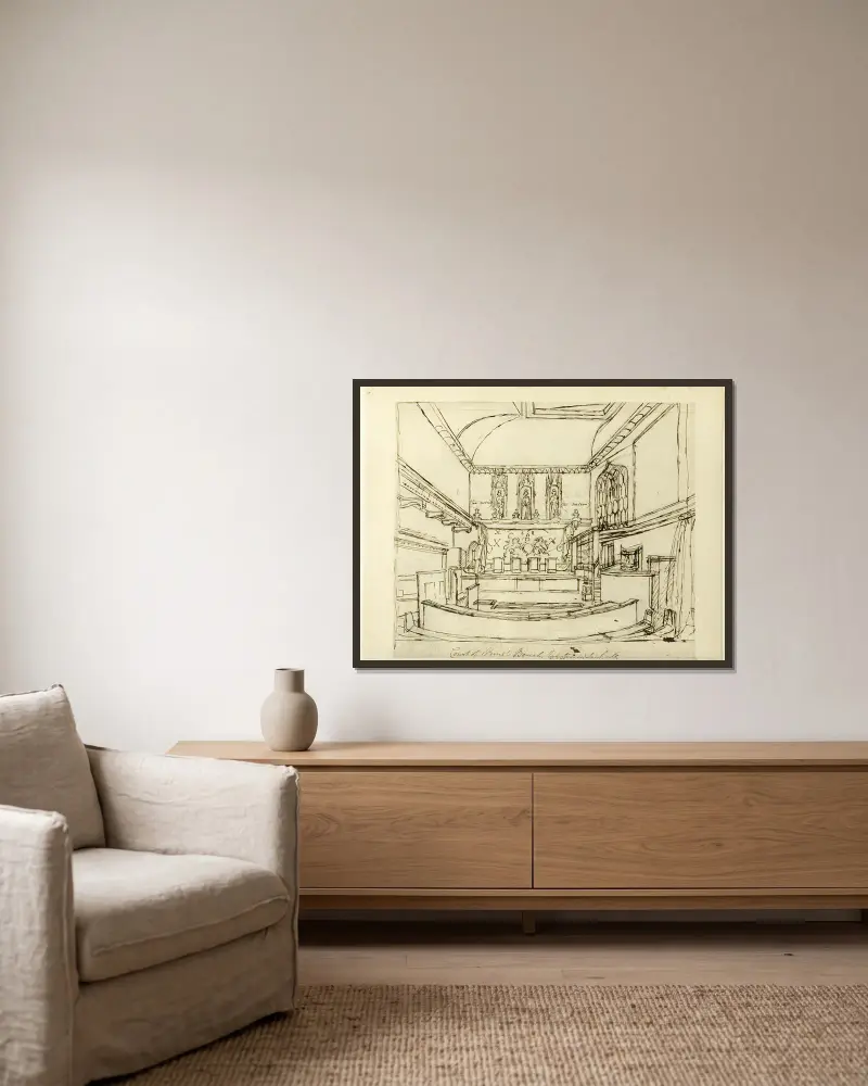 Study for Court of King’s Bench, Westminster Hall, from Microcosm of London av Augustus Charles Pugin inramad på en vägg