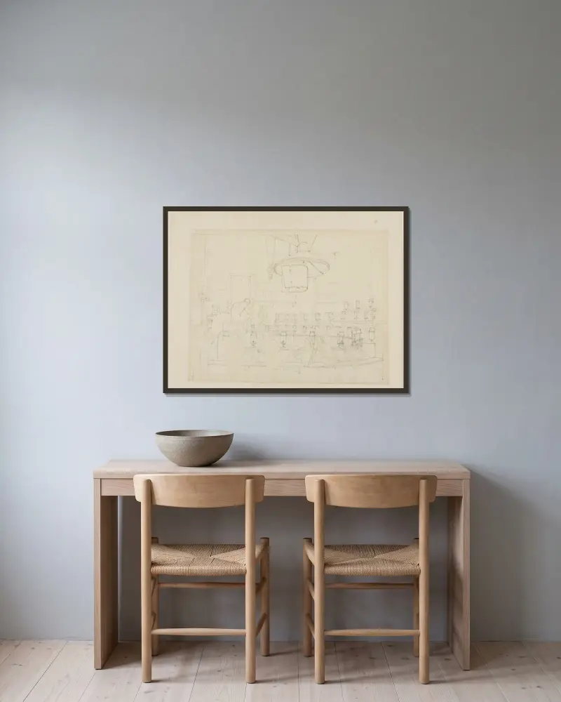Study for Drawing from Life at the Royal Academy, Somerset House, from Microcosm of London av Augustus Charles Pugin inramad på en vägg