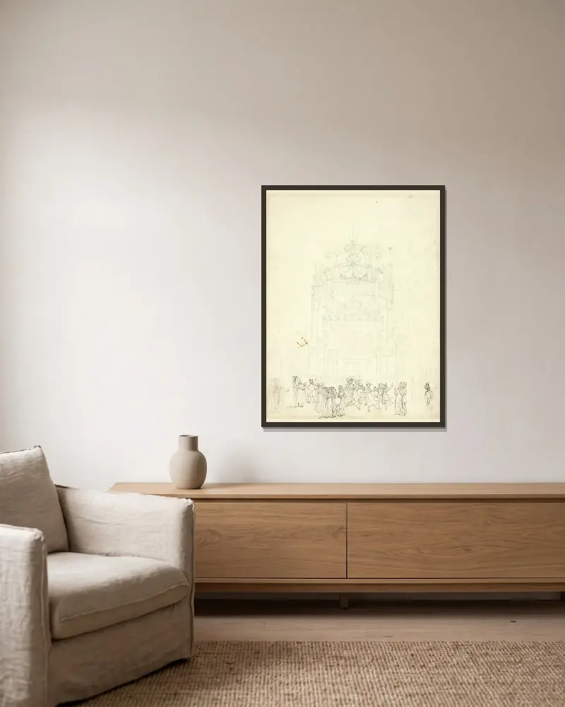 Studie für Vauxhall Garden von Augustus Charles Pugin gerahmt an einer Wand