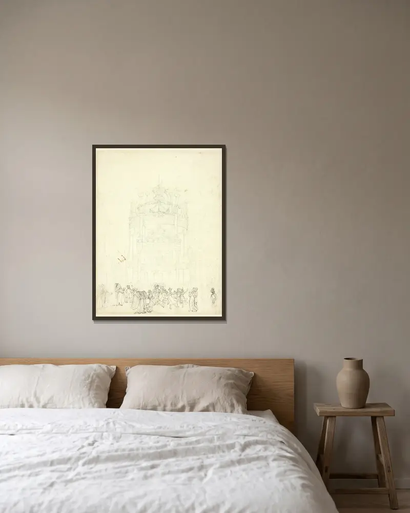 Studie für Vauxhall Garden von Augustus Charles Pugin gerahmt an einer Wand