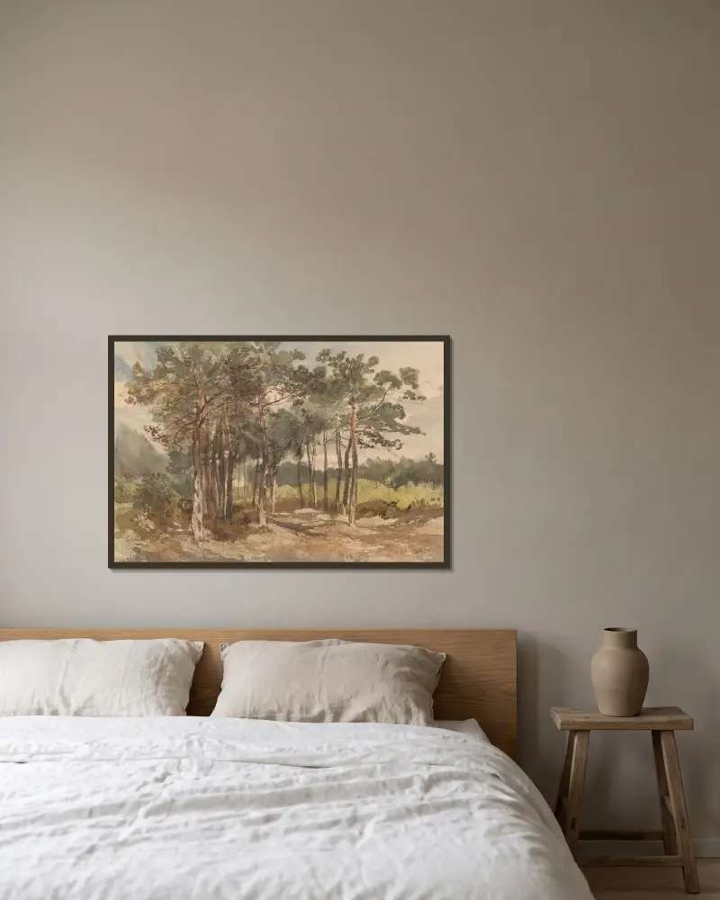 Trädgrupp i skogen vid Driebergen av Charles Rochussen inramad på en vägg