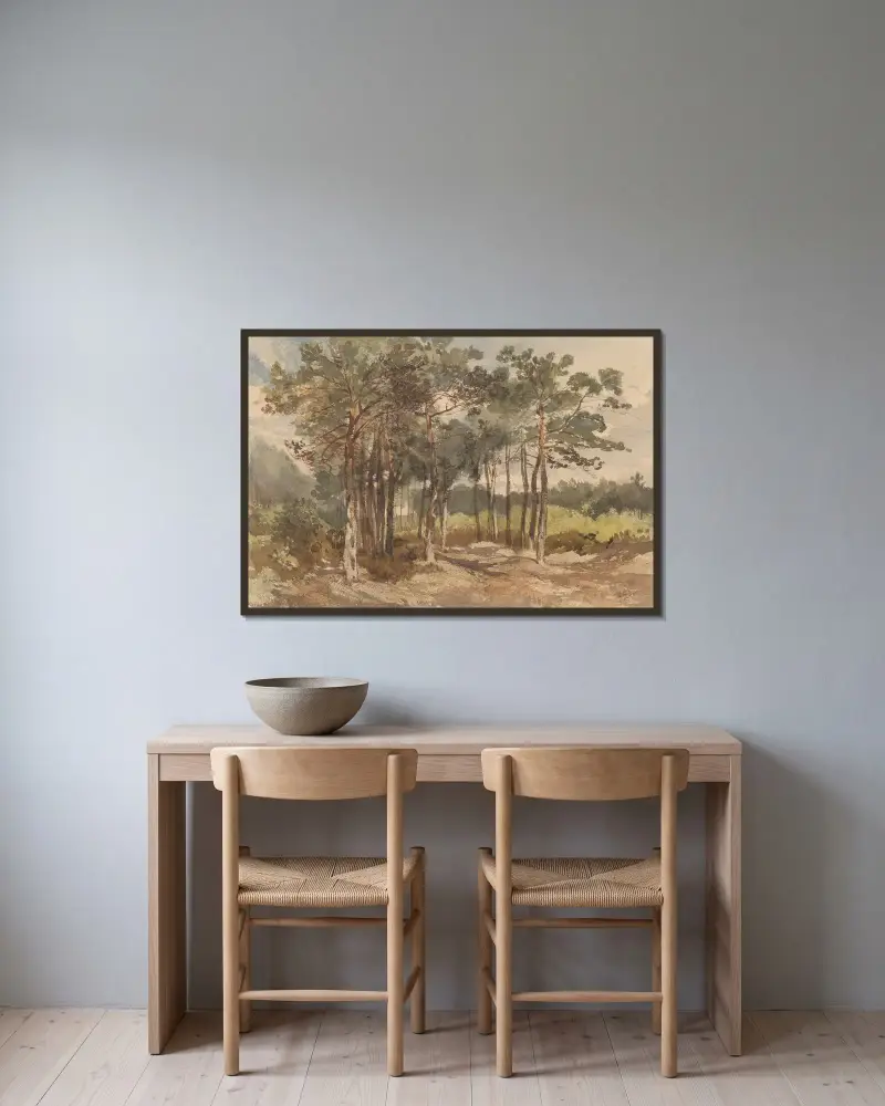 Trädgrupp i skogen vid Driebergen av Charles Rochussen inramad på en vägg