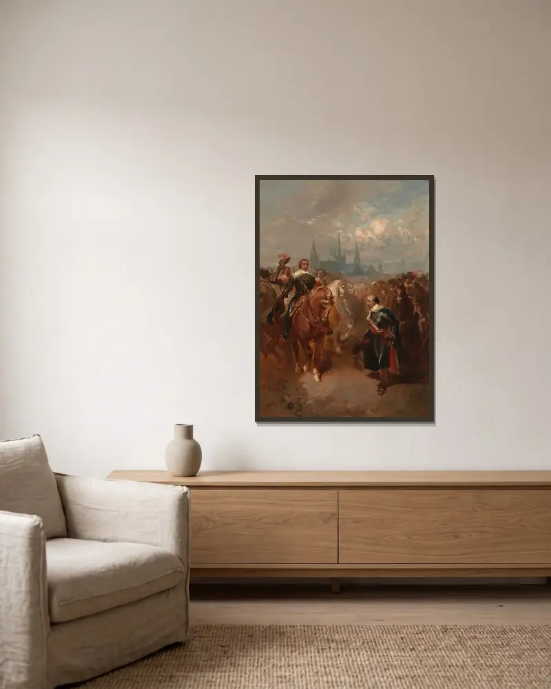 Frederik Hendrik tågar in i Maastricht, anno 1632 av Charles Rochussen inramad på en vägg