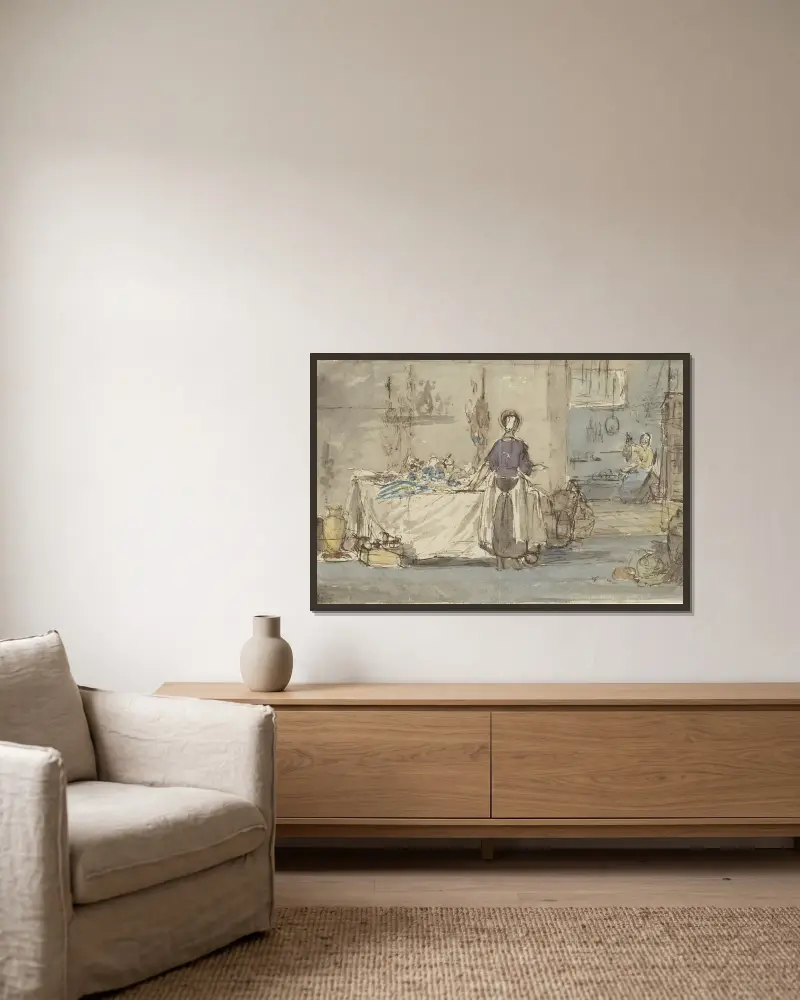 Kücheninterieur von Charles Rochussen gerahmt an einer Wand