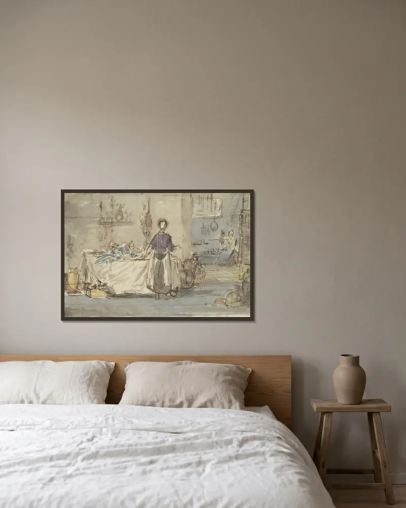 Kücheninterieur von Charles Rochussen gerahmt an einer Wand